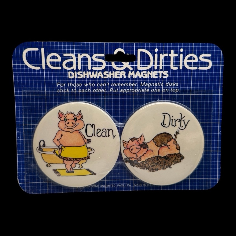 Vintage Pig Dishwasher Magnets Clean Dirty 1980s Deadstock New Old Stock